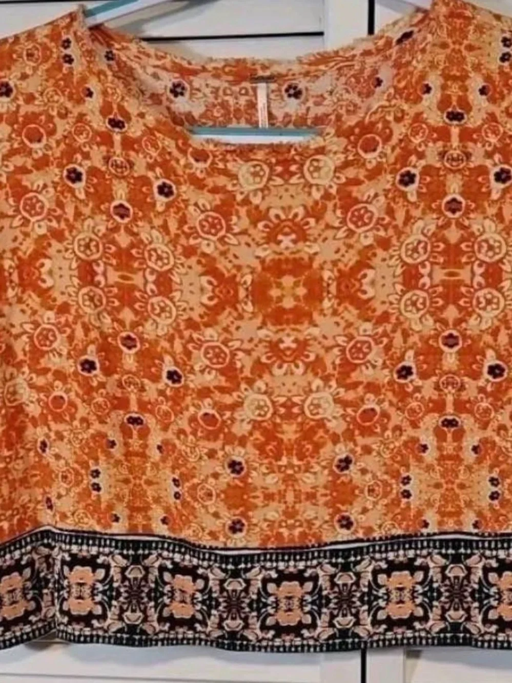 Free People Orange Printed Jumpsuit with Navy Trim